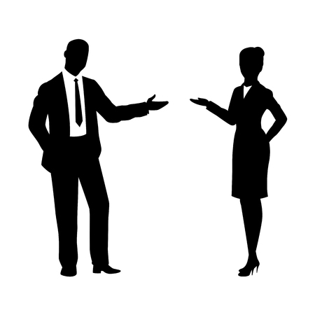 Silhouette businessman and businesswoman discussingのイラスト素材