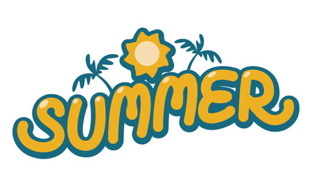 typography summer have border, icon sun and coconut tree, image vector on white background,のイラスト素材