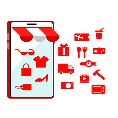 Trade online with your smartphone, clean simple graphic design.のイラスト素材