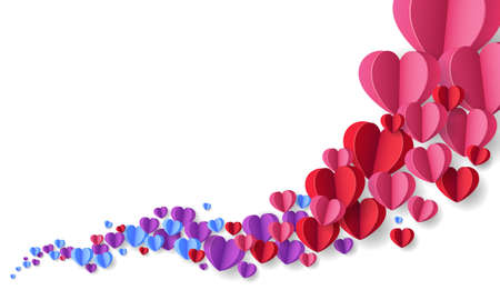 Lots of paper hearts floating, 3D style illustration on white background.のイラスト素材