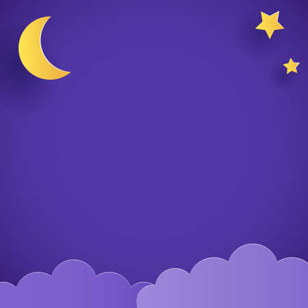 Night sky paper cut art with moon, stars and clouds, square templateのイラスト素材