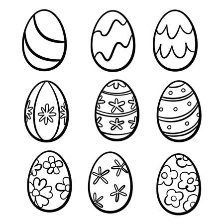 Set of Easter egg drawings, doodle style illustrations.のイラスト素材