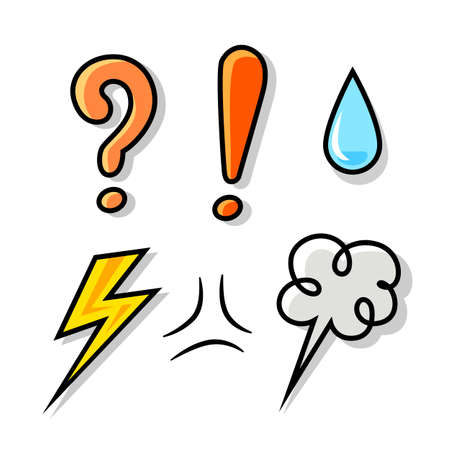 question mark shocked angry comics style, Emotion symbols drawn on a white background.のイラスト素材