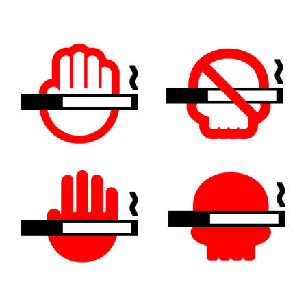no smoking sign, simple design icon black and red on white background.のイラスト素材