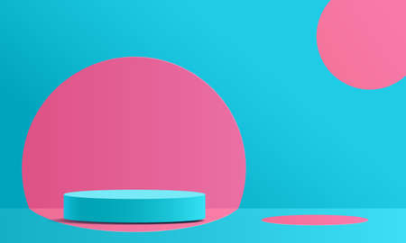 Round podium background with geometrical 3d shapes, Colorful design suitable for summer.のイラスト素材