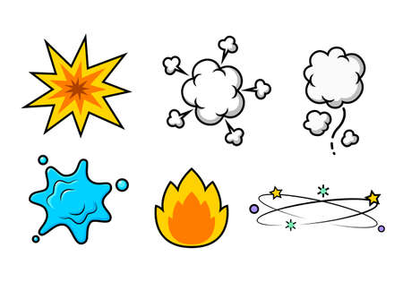Emotions and movement symbols, cartoon elements set on white background.のイラスト素材