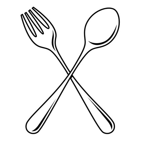 Cutlery drawing with black lines, doodle style illustration.のイラスト素材