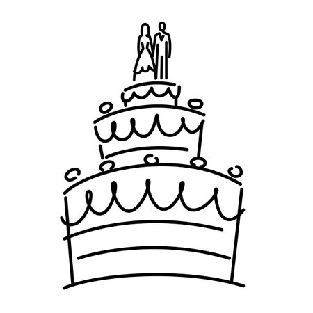 Wedding cake sketch, hand-drawn black lines.のイラスト素材