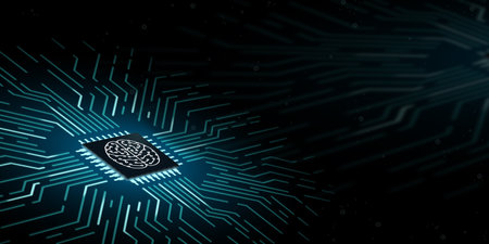 processor chip on a computer circuit board, Artificial intelligence concept, technology graphics