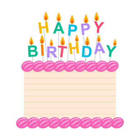 Birthday cake with candles cartoon style, Bakery drawings on white background.のイラスト素材