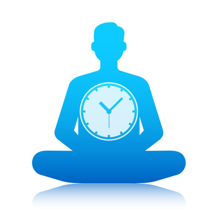 Time of human life, clock in the form of a man meditating, calming the mindのイラスト素材