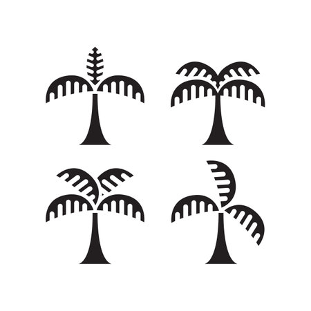 black coconut tree icon set on white backgroundのイラスト素材