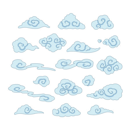 Chinese style cloud painting set, drawing elements on white backgroundのイラスト素材