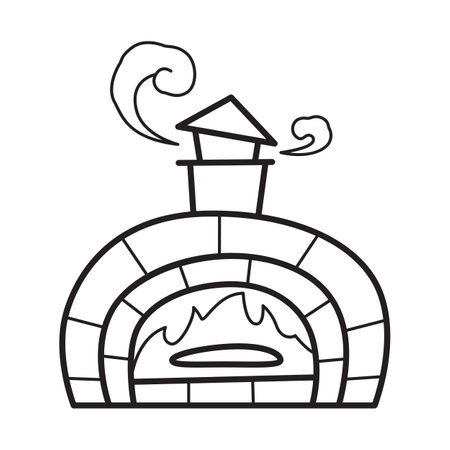 antique pizza oven drawing, cute cartoon style illustrationのイラスト素材