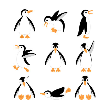 Cute penguin cartoon image collection, illustration set on white background.のイラスト素材