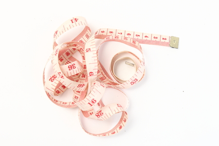 Measuring tape isolated on white background with area for textの写真素材
