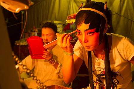 CHIANG MAI THAILAND - February 2014: Actor makeup for Chinese opera. Chinese opera is an ancient drama in musical wayのeditorial素材