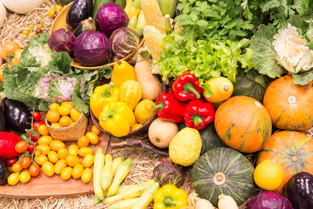 Colorful fruits and vegetables backgroundの写真素材