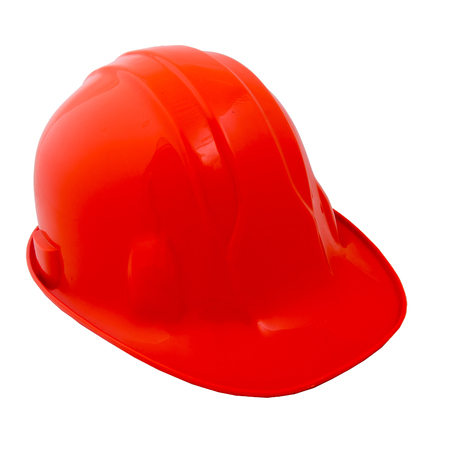 orange construction helmet on a white background.の写真素材