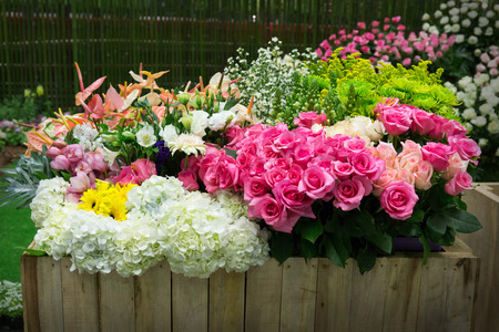 Colorful mixed bouquet with various spring flowers