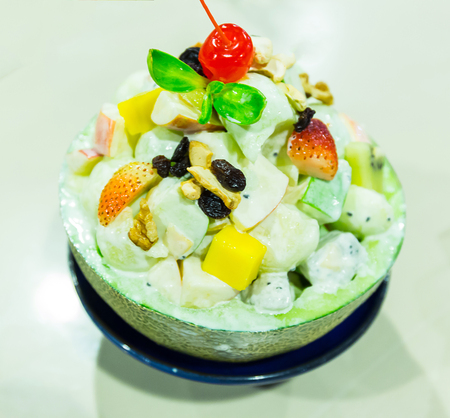 Useful homemade fruit salad, close-upの写真素材
