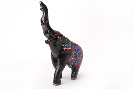 Handemade wooden elephant  statuette Matte black draw pattern asianの写真素材