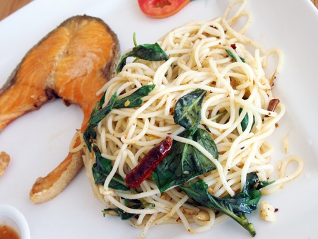 Spaghetti with Salmon    の写真素材