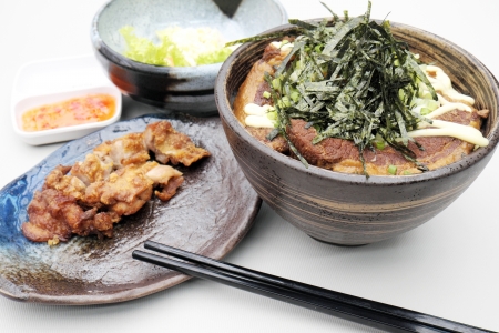 Japanese steamed rice with pork.の写真素材