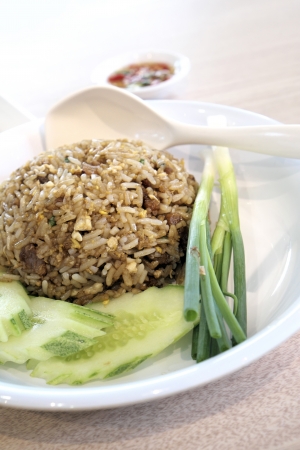 Fried rice with sweet pork.の写真素材