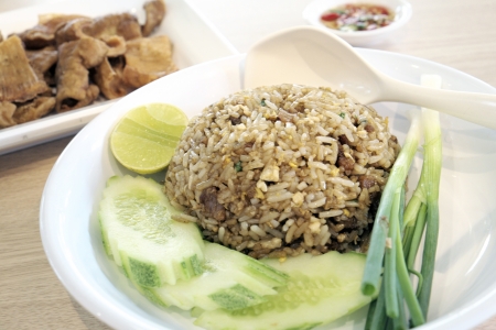 Fried rice with sweet pork.の写真素材