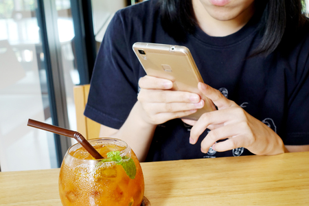  Fruit tea on wooden table                              の写真素材