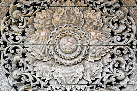 Old Thai Engraved Wood Backgroundの写真素材