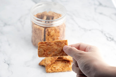 Almond bar cookies slabs on marble table top