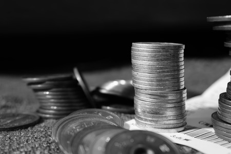 Japanese  coin  in  Coin Purse on black and whiteの写真素材