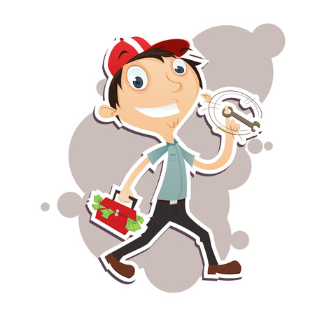 Vector Illustration of happy mechanic because he can make a lot of moneyのイラスト素材