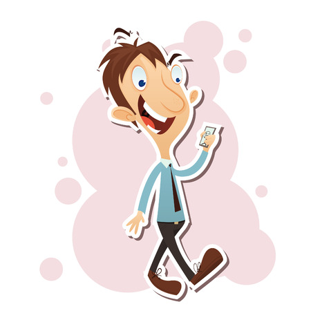 Vector illustration of cartoon man using mobile phone while walkingのイラスト素材