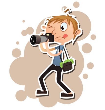 Vector Illustration of successful photographer with camera and money in his bag. EPS 10のイラスト素材