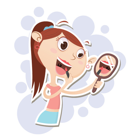 Cartoon beautiful girl applying makeup.のイラスト素材