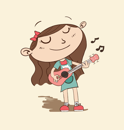 Cartoon girl playing guitar in hand drawing style.のイラスト素材