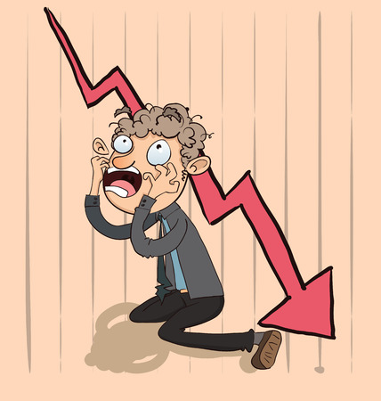 Cartoon shocking businessman  with chart going down.のイラスト素材
