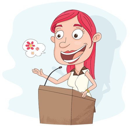 cartoon businesswomen giving speech at a podiumのイラスト素材