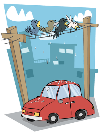 Cartoon bird droppings on car.のイラスト素材