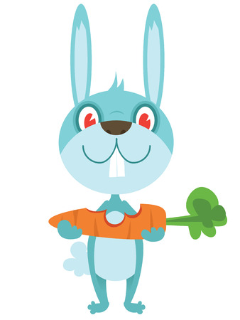 Cartoon illustration of happy rabbit with carrot.のイラスト素材