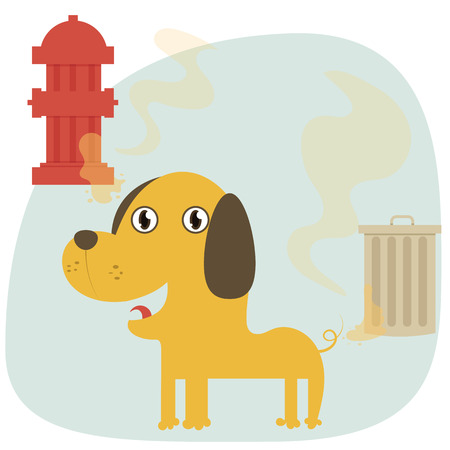 cartoon funny dog peeingのイラスト素材