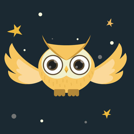 Cartoon owl flying at nightのイラスト素材