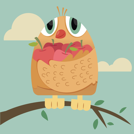 Cartoon bird with a lot of fruitsのイラスト素材