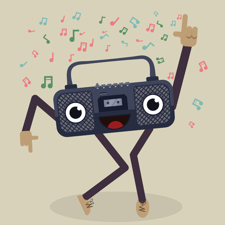 funny cartoon dancing radioのイラスト素材