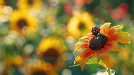 Ladybug on sunflower. Ladybug on a sunflower.の素材