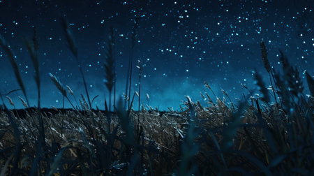 Night landscape with starry sky and grass. 3d rendering.の素材