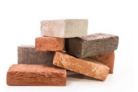 Real clay bricks, white, red and brown colors